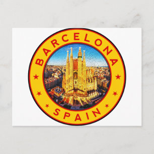 Carte Postale Barcelone, Espagne, cercle, jaune