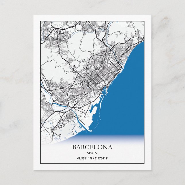 Carte Postale Barcelone Espagne City Map Voyage Simple Minimal (Devant)