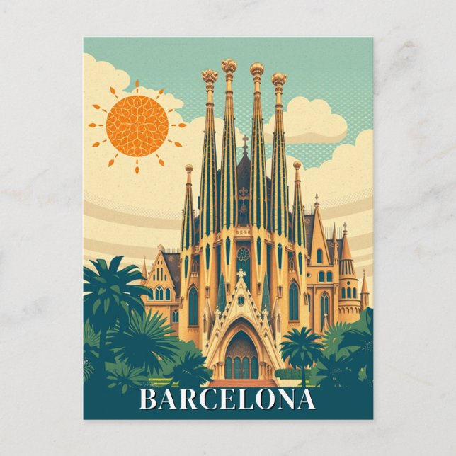 Carte Postale Barcelone Espagne Retro Voyage Abstrait (Devant)