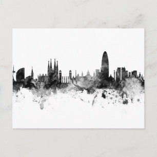 Carte Postale Barcelone Espagne Skyline Noir Blanc