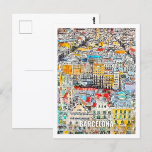 Carte Postale Barcelone Espagne Travel Place Watercolor