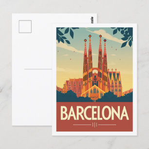 Carte Postale Barcelone Espagne Vintage célèbre Travel Place