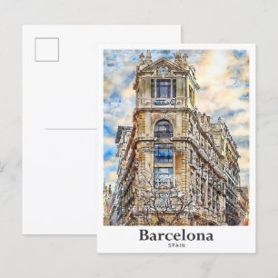 Carte Postale Barcelone Espagne Voyage Aquarelle main tiré