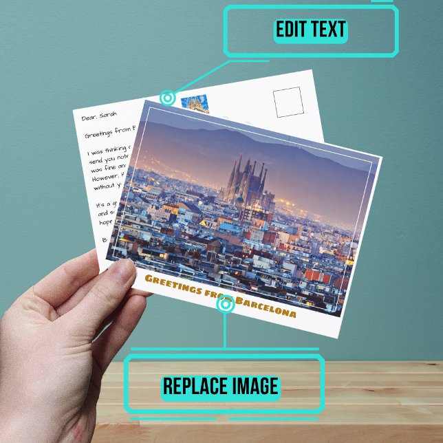 Carte Postale Barcelone Espagne Vue d'ensemble avec Sagrada Fami (When you are looking to share your experiences, sending a postcard is a sweet gesture.)