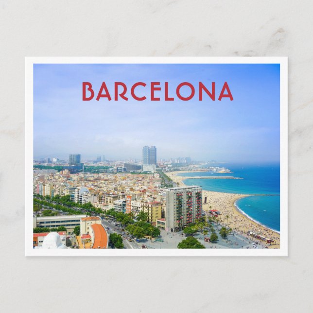 Carte Postale Barcelone Espagne Vue sur la ville et la plage (Devant)