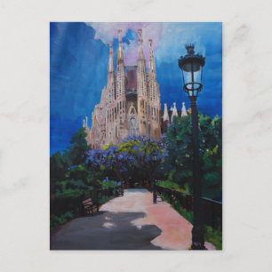 Carte Postale Barcelone Sagrada Familia avec Parc et Lanterne