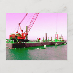 Carte Postale Barge flottante avec grue vert et violet tonique