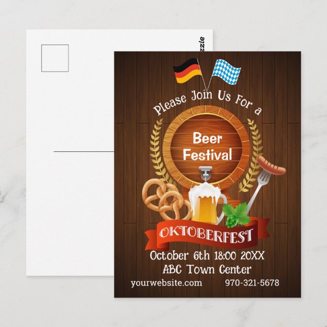 Carte Postale Baril de bière Oktoberfest (Devant / Derrière)
