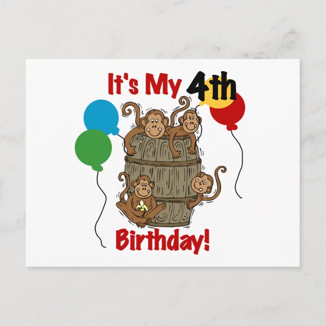 Carte Postale Baril des singes 4e anniversaire (Devant)