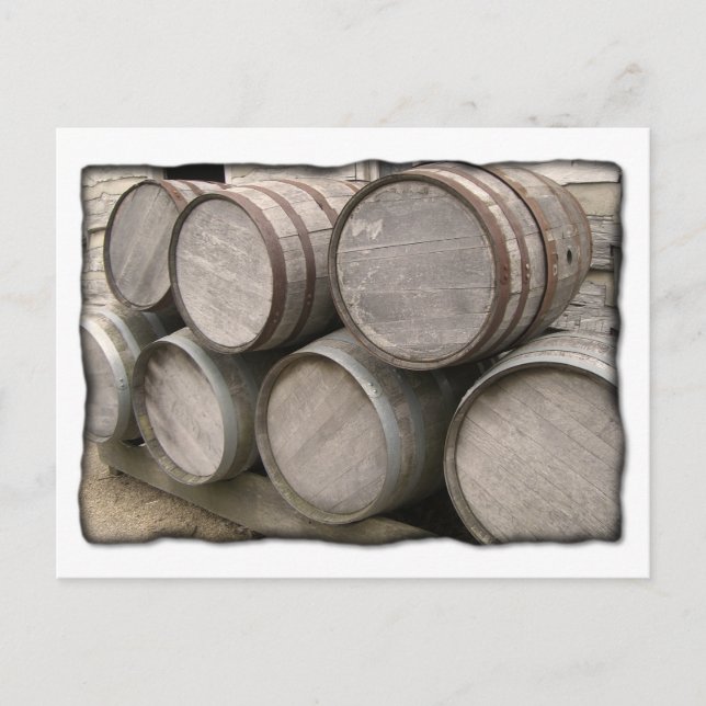Carte Postale Barils de Whiskey en bois rustique (Devant)