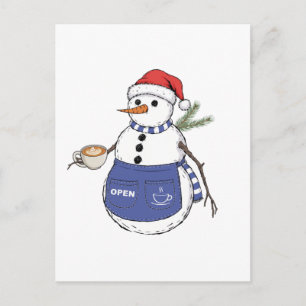 Carte Postale Barista Bonhomme de Neige Noël 2026 Café de Fêtes