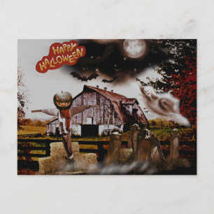 Carte Postale *~* Barn Hay Goblin Éffrayant Ghost HALLOWEEN uniq