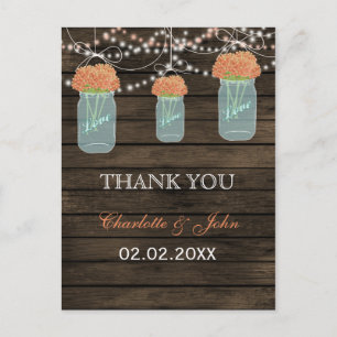 Carte Postale Barnwood corail fleurs mât jarres Merci notes