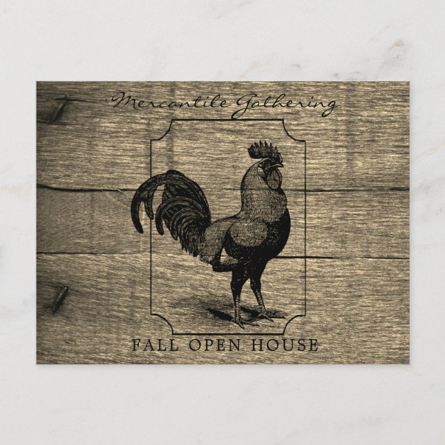 Carte Postale Barnwood de coq de ferme rustique (Devant)