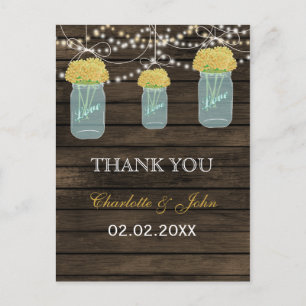 Carte Postale Barnwood jaune fleurs mât jarres Merci notes