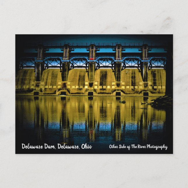 Carte Postale Barrage du Delaware la nuit Delaware, Ohio (Devant)