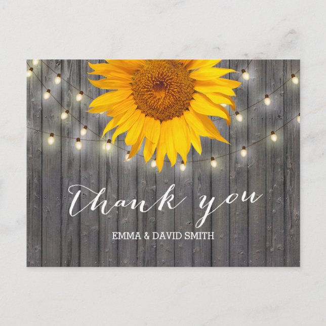 Carte Postale Barre Bois Tournesol & Chaîne Lumières Merci (Devant)
