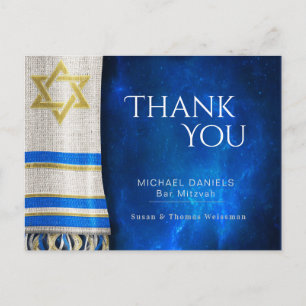 Carte Postale Barre Mitzvah Merci prière châle bleu