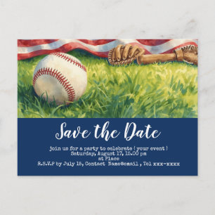 Carte Postale Base-ball sauve la date avec le drapeau de l'Améri