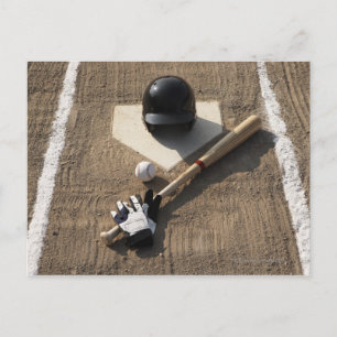 Carte Postale Baseball, batte, gants de batte et baseball