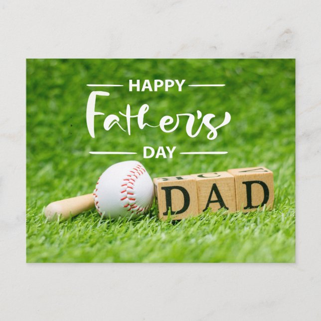 Carte Postale Baseball Bonne Fête des pères sur l'herbe verte (Devant)