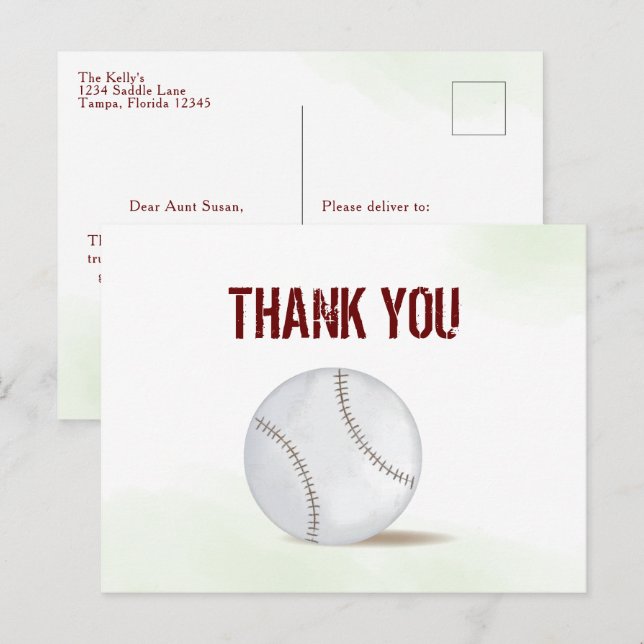 Carte Postale Baseball en Merci simple moderne (Devant / Derrière)