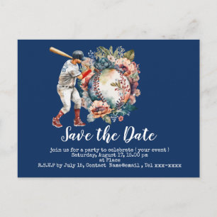 Carte Postale Baseball enregistrer la date avec balle florale su