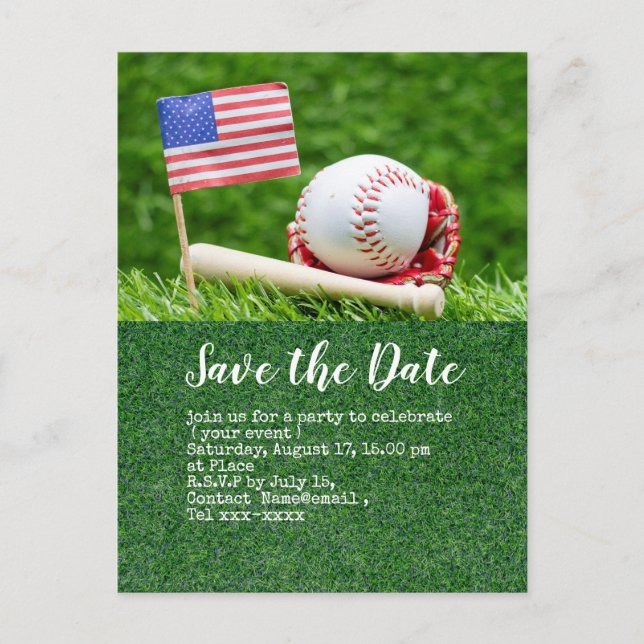 Carte Postale Baseball enregistrer la date avec le drapeau de l' (Devant)