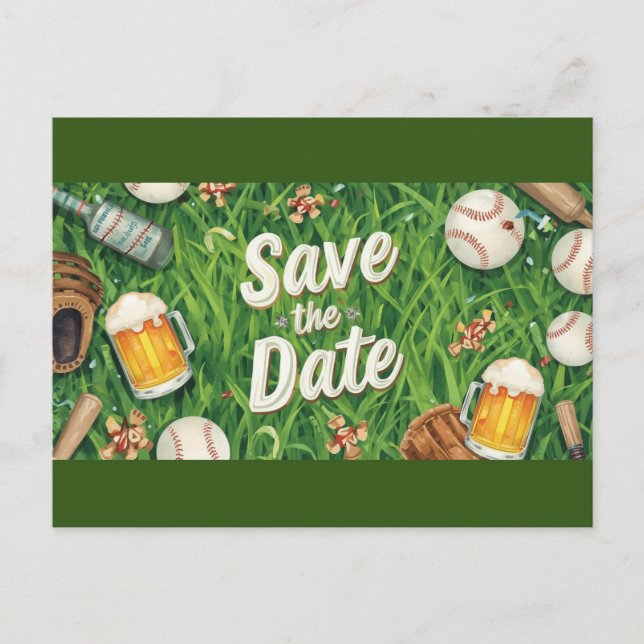 Carte Postale Baseball enregistrer la date avec Verre de bière (Devant)