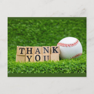 Carte Postale Baseball et batte avec le mot Merci. vous sur fond