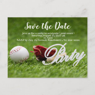 Carte Postale Baseball sauve la date avec balle, batte et gant  