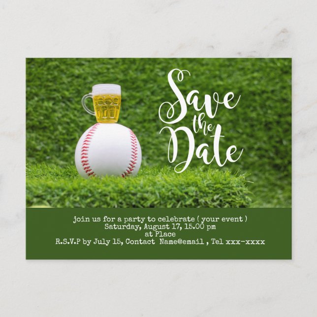 Carte Postale Baseball sauve la date avec Verre de Bière  (Devant)