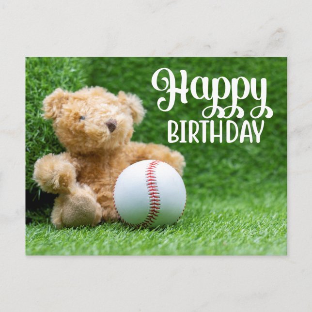 Carte Postale Baseball sur l'herbe verte pour l'ours en peluche  (Devant)