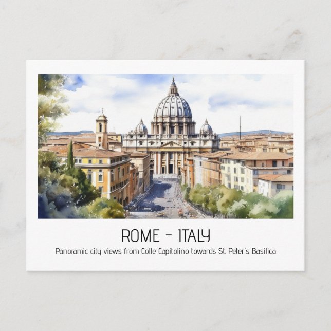 Carte Postale Basilique Saint-Pierre de Rome aquarelle panoramiq (Devant)
