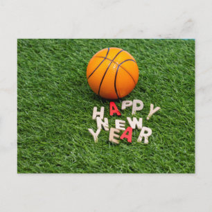 Carte Postale Basket avec des voeux de bonne année en vert