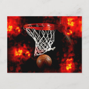Carte Postale Basket-ball, balle et flammes