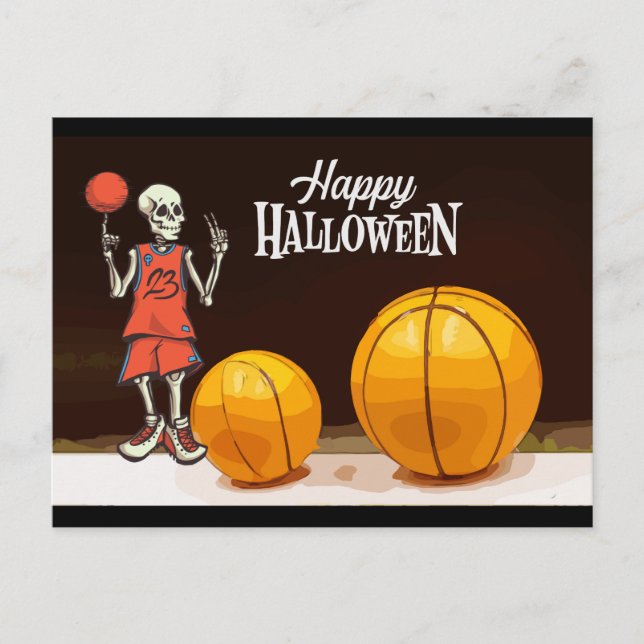 Carte Postale Basket-ball et fantôme Halloween (Devant)