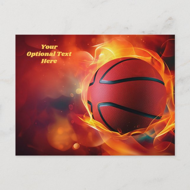 Carte Postale Basket-ball Flamme Texte Personnalisé (Devant)