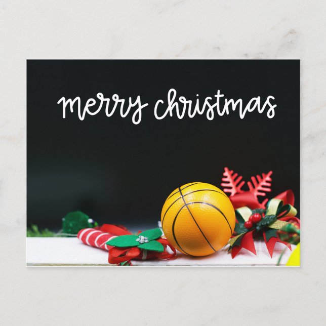 Carte Postale Basket-ball Joyeux Noël Flacon de neige rouge sur  (Devant)