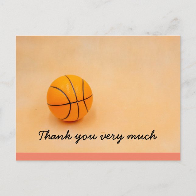 Carte Postale Basket-ball merci avec basket-ball sur orange (Devant)