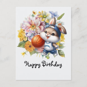 Carte Postale Basket-ball sur fond blanc joyeux anniversaire