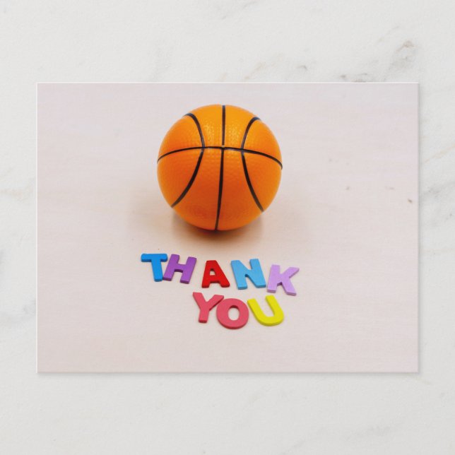Carte Postale Basketball avec le mot merci fond en bois (Devant)
