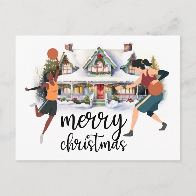 Carte Postale Basketball Joyeux Noël avec joueur  (Devant)