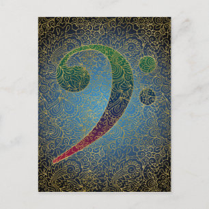 Carte Postale Bass Clef Gold Filigree - Musique colorée