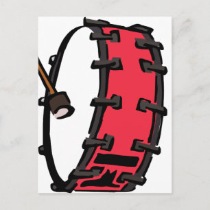 Carte Postale Bass Drum Marching Rouge avec Mallet Tête claire