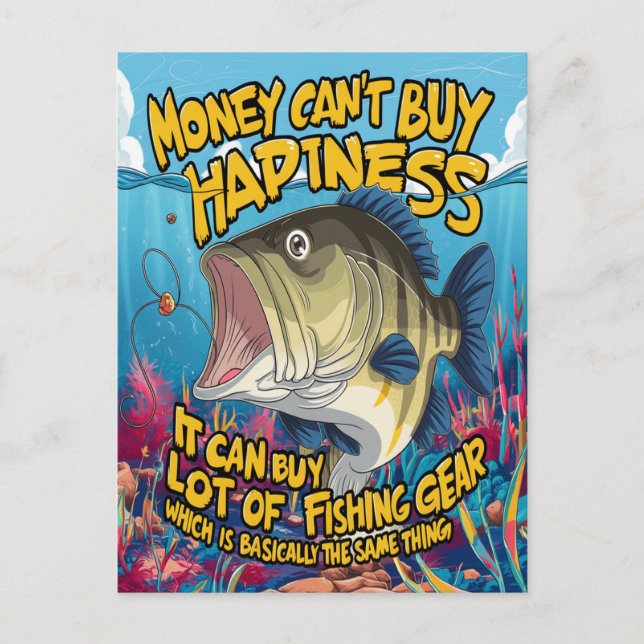 Carte Postale Bass Fishing Gear : Le bonheur dans une bouchée (Devant)