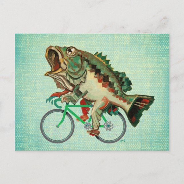 Carte Postale Basse à grande bouche équitation à vélo (Devant)