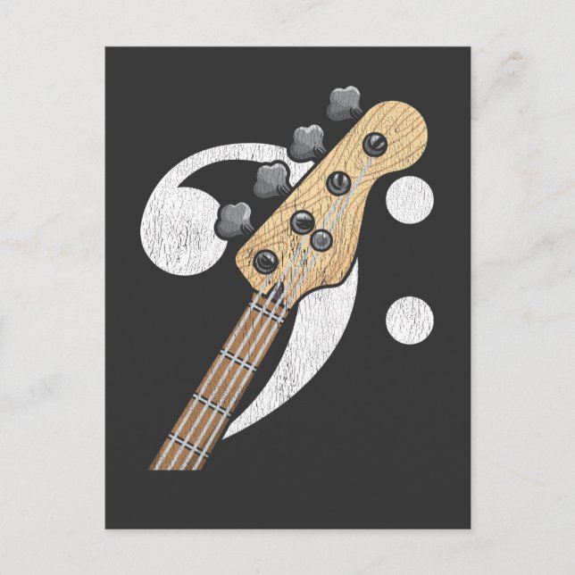 Carte Postale Basse Clef Guitare Basse Lecteur Musicien (Devant)