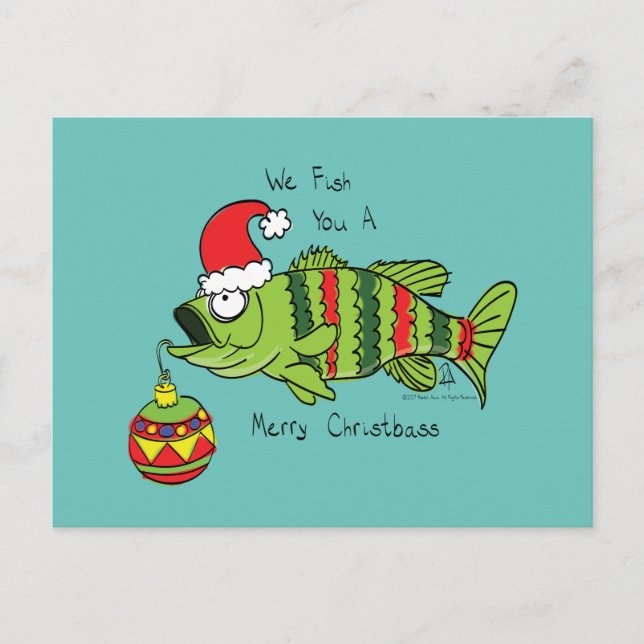 Carte Postale Basse de Noël amusant Pêche Poisson Cute Cartoon (Devant)