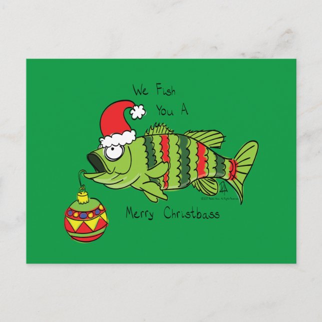 Carte Postale Basse de Noël amusant Pêche Poisson Cute Cartoon (Devant)